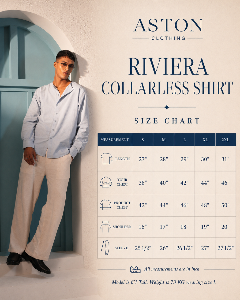 Riviera Collarless Shirt - Charcoal Grey