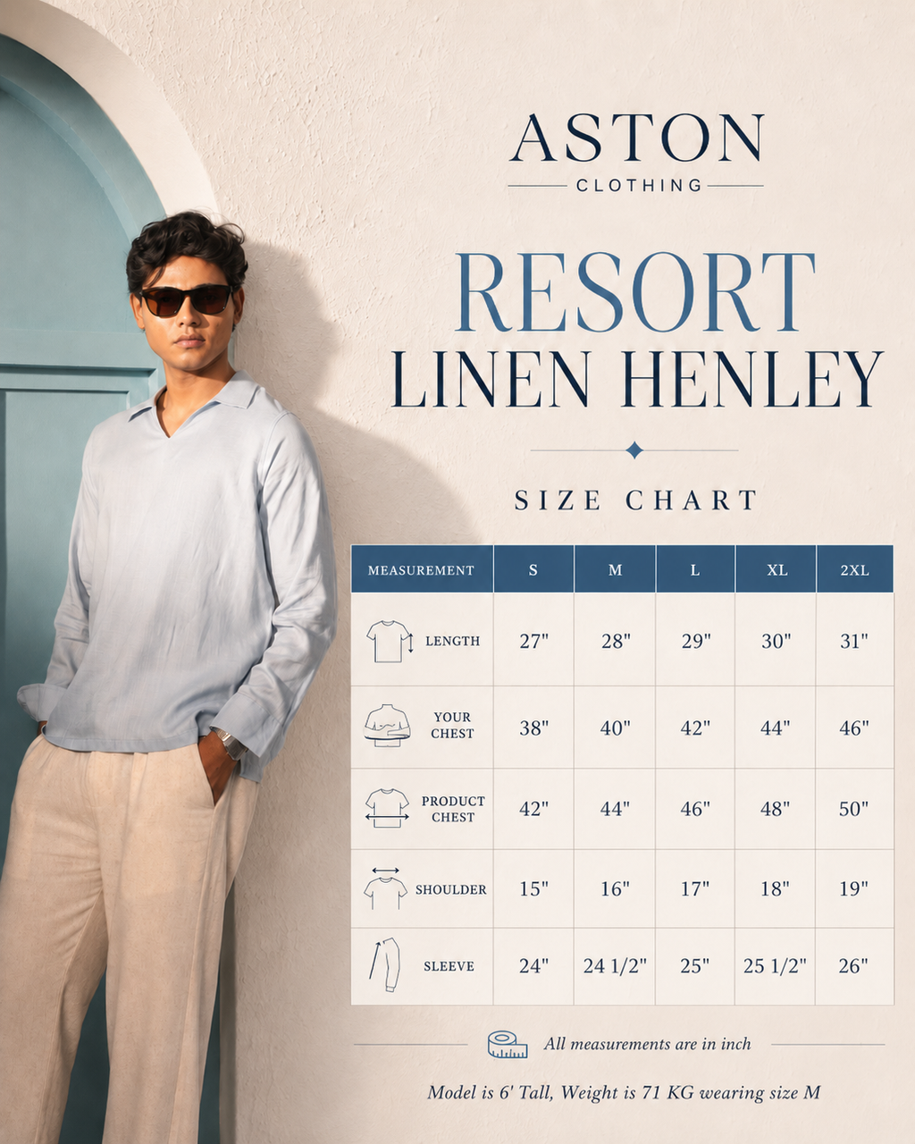 Resort Linen Henley - Sky Blue