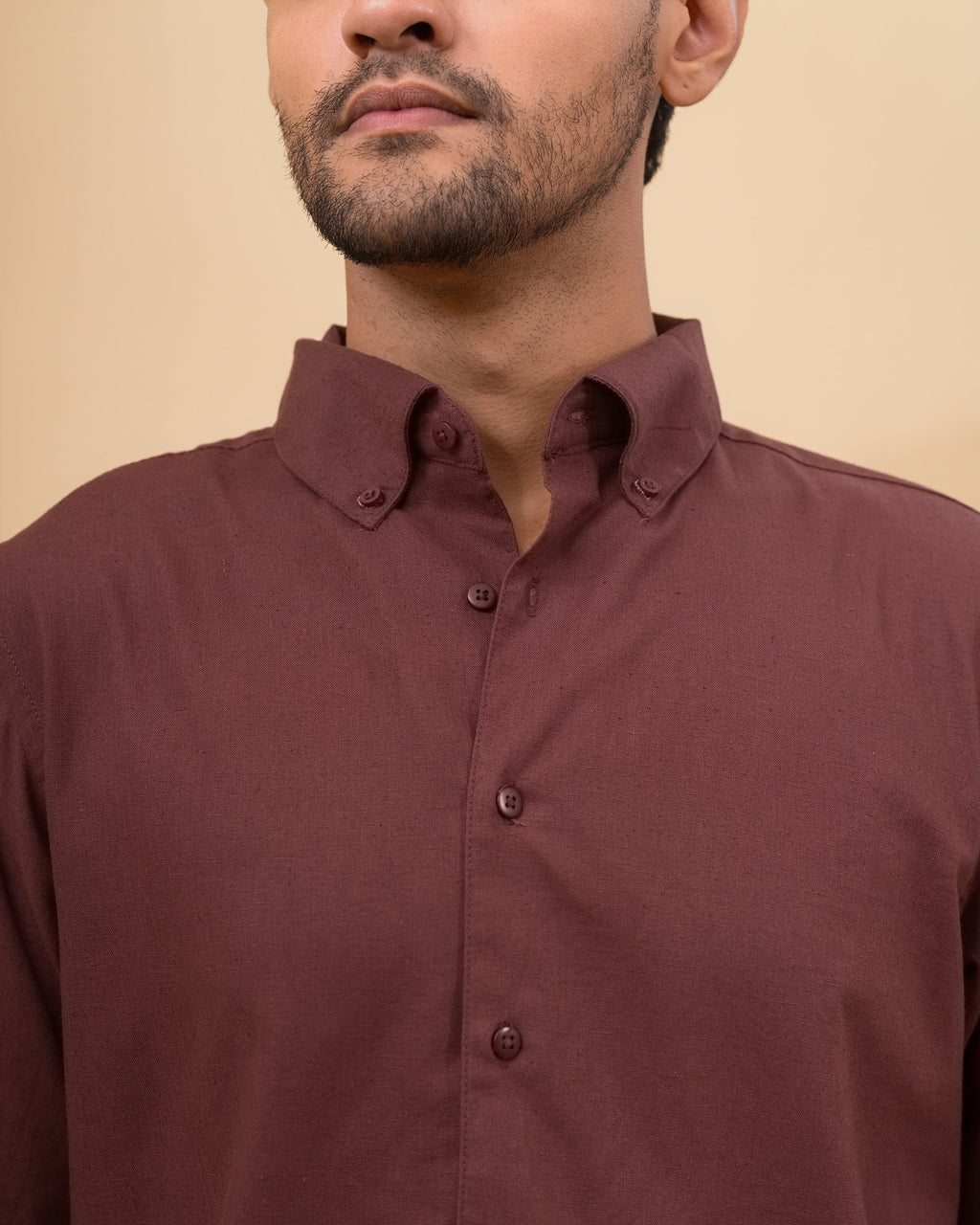 Italian Collar Linen Shirt - Mocha Brown