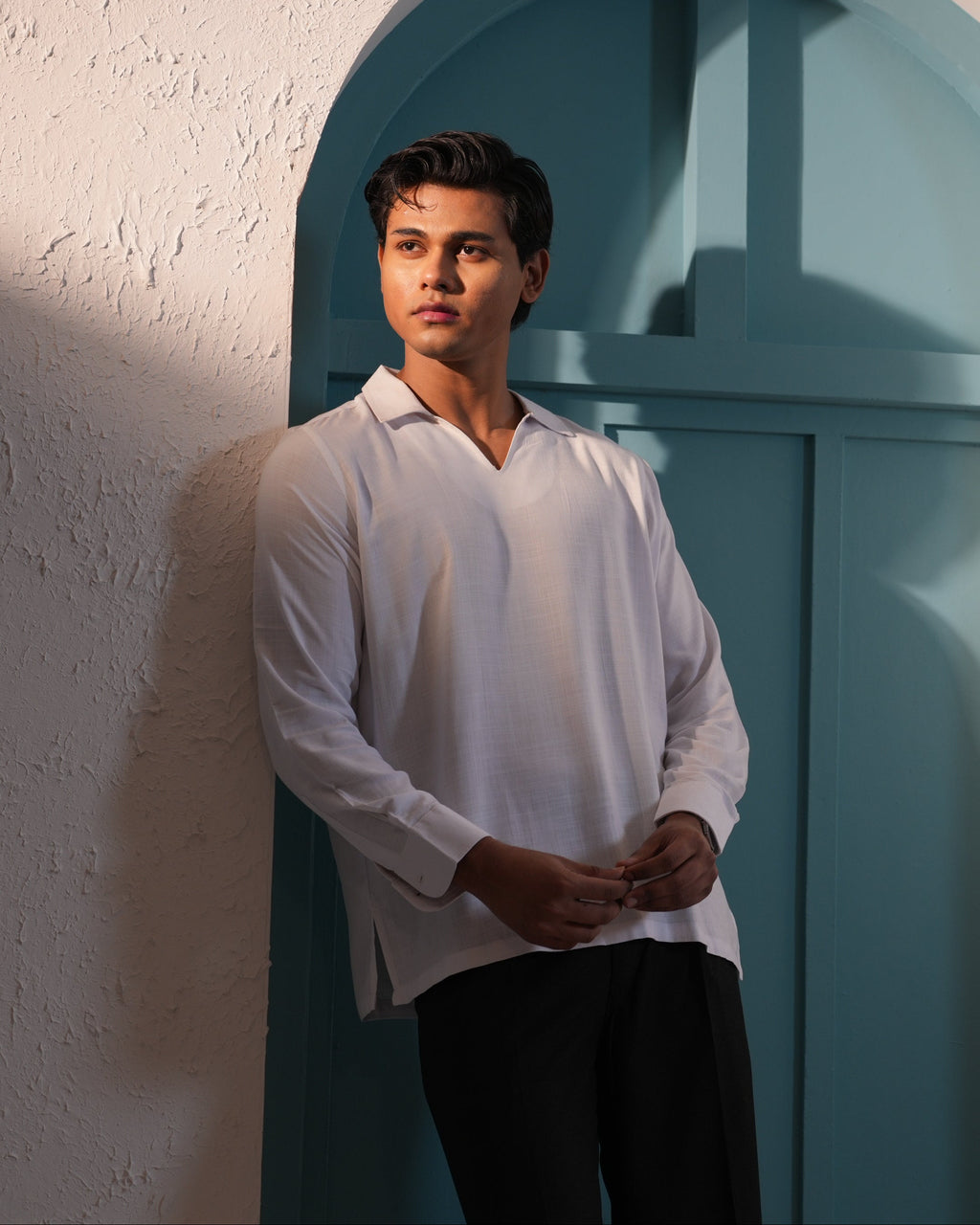 Resort Linen Henley - White
