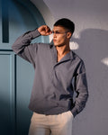 Riviera Collarless Shirt - Charcoal Grey