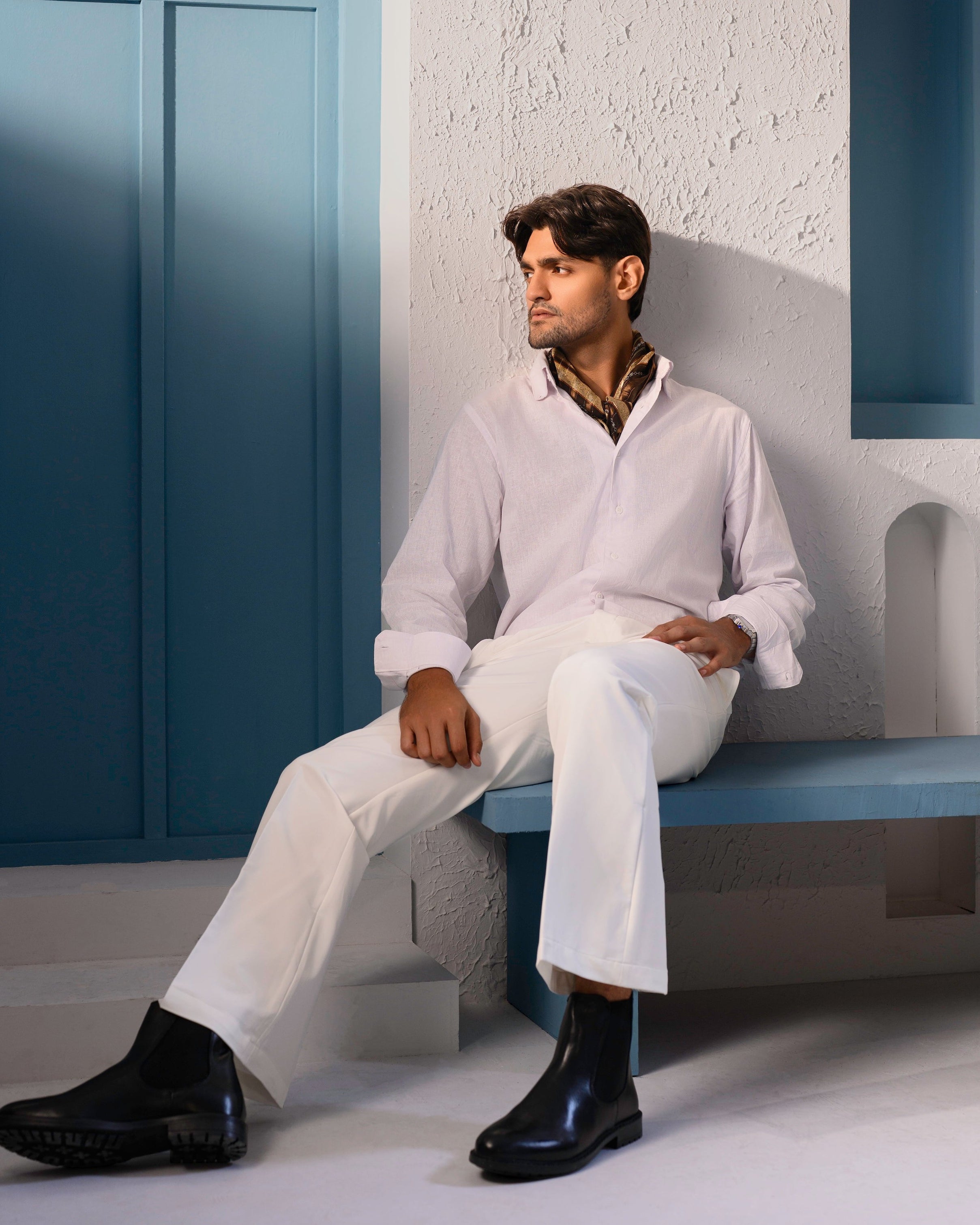 Italian Collar Linen Shirt - White