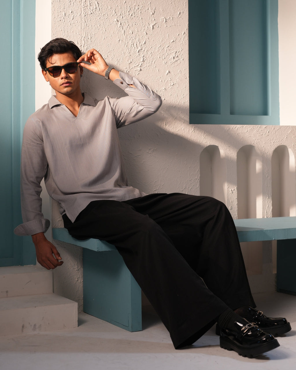 Resort Linen Henley - Ash Grey