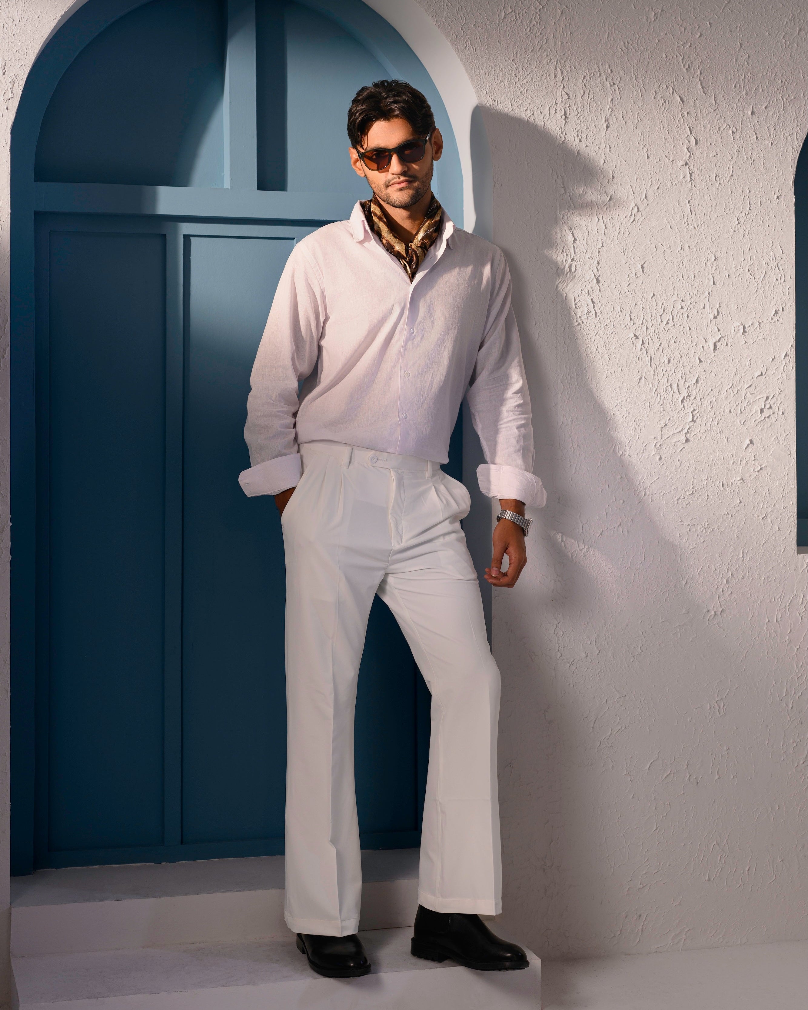 Italian Collar Linen Shirt - White