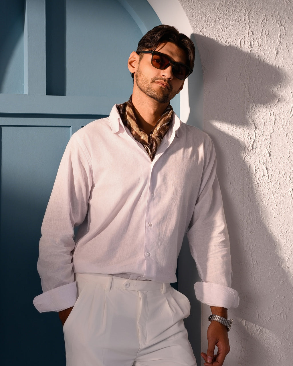 Italian Collar Linen Shirt - White