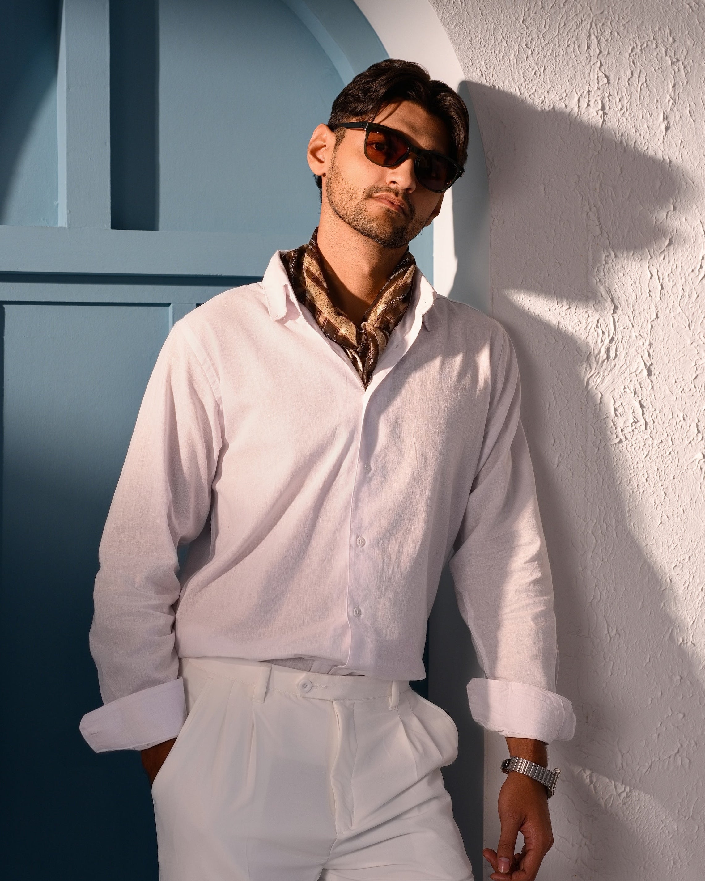 Italian Collar Linen Shirt - White