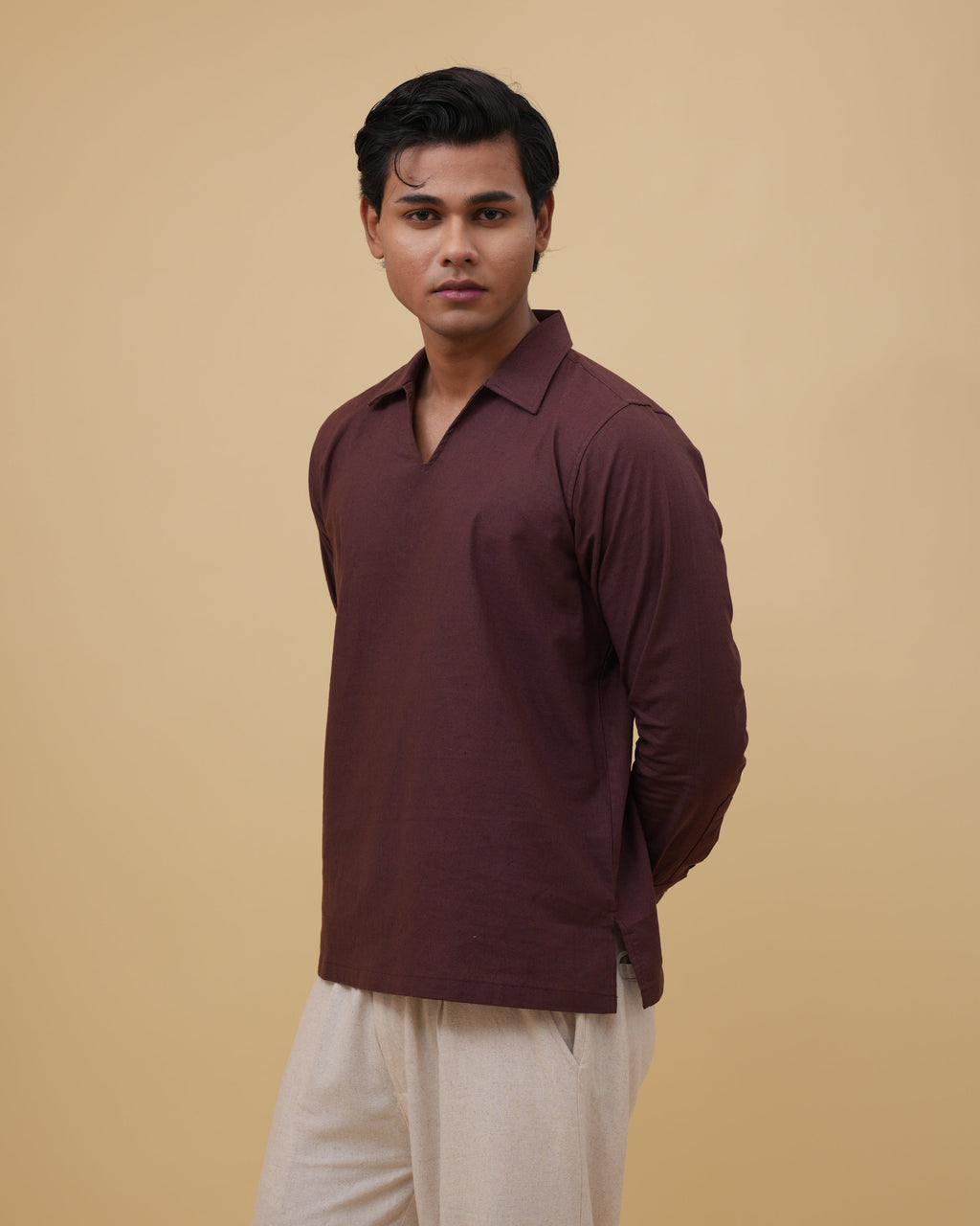 Resort Linen Henley - Mocha Brown