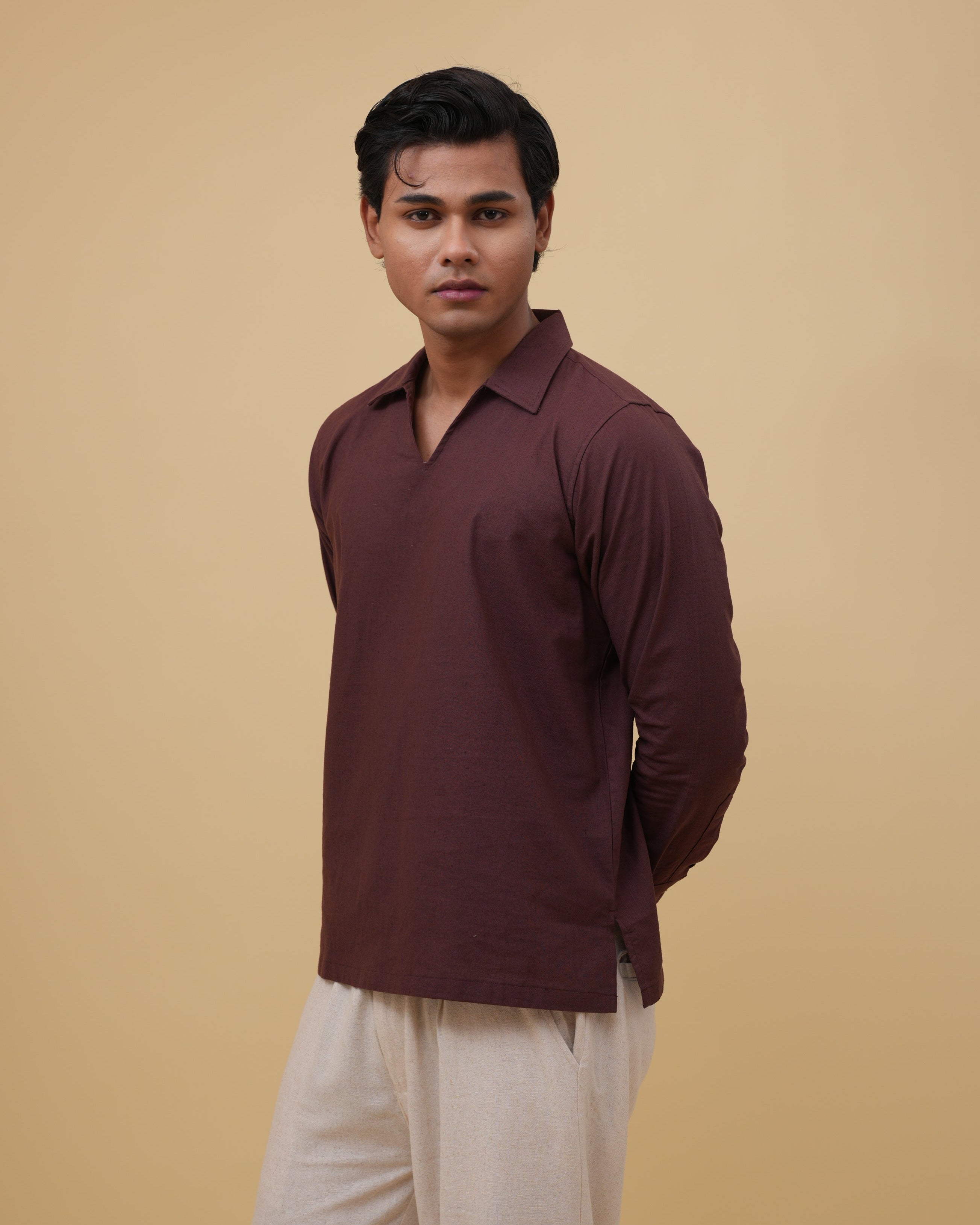 Resort Linen Henley - Mocha Brown