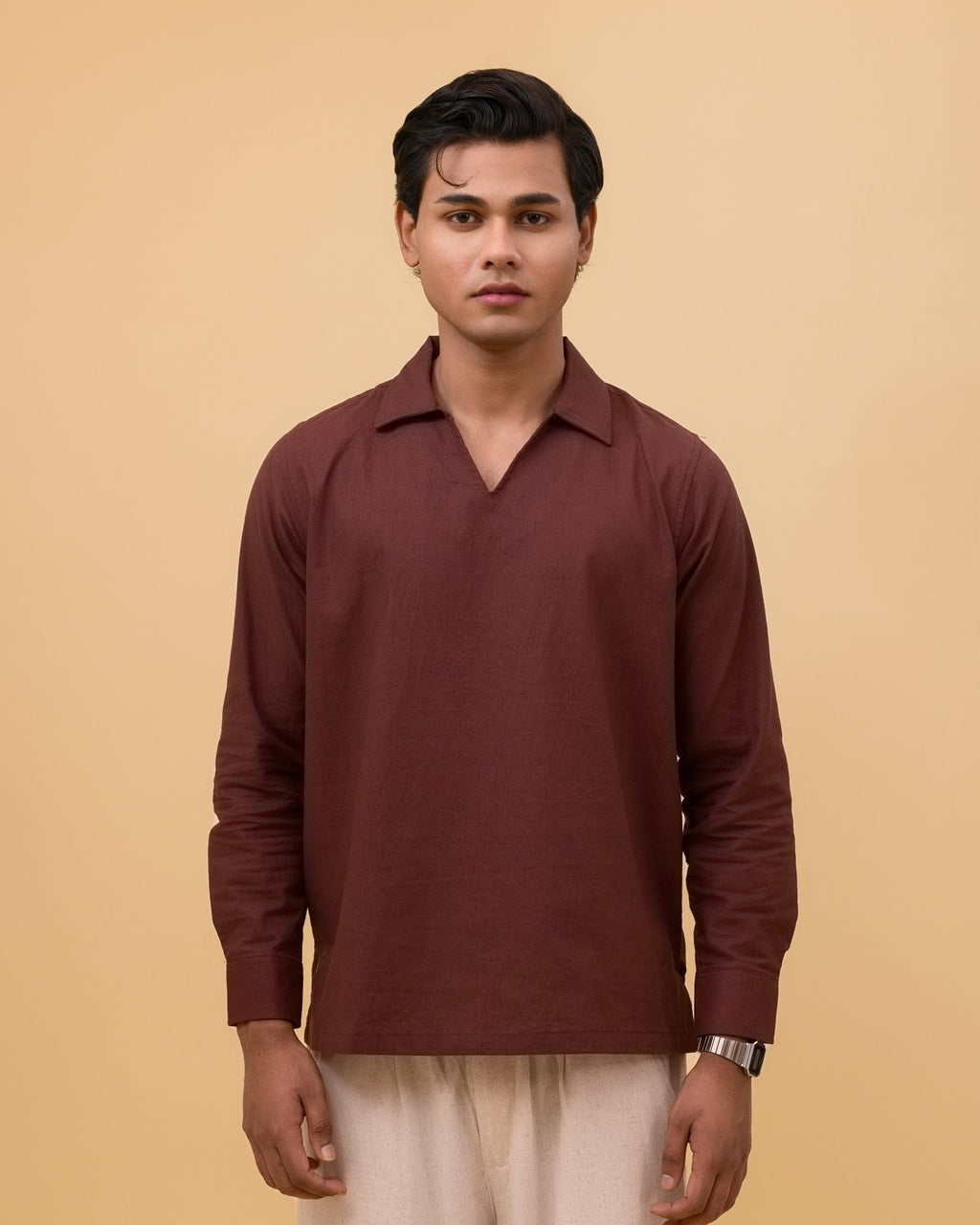 Resort Linen Henley - Mocha Brown