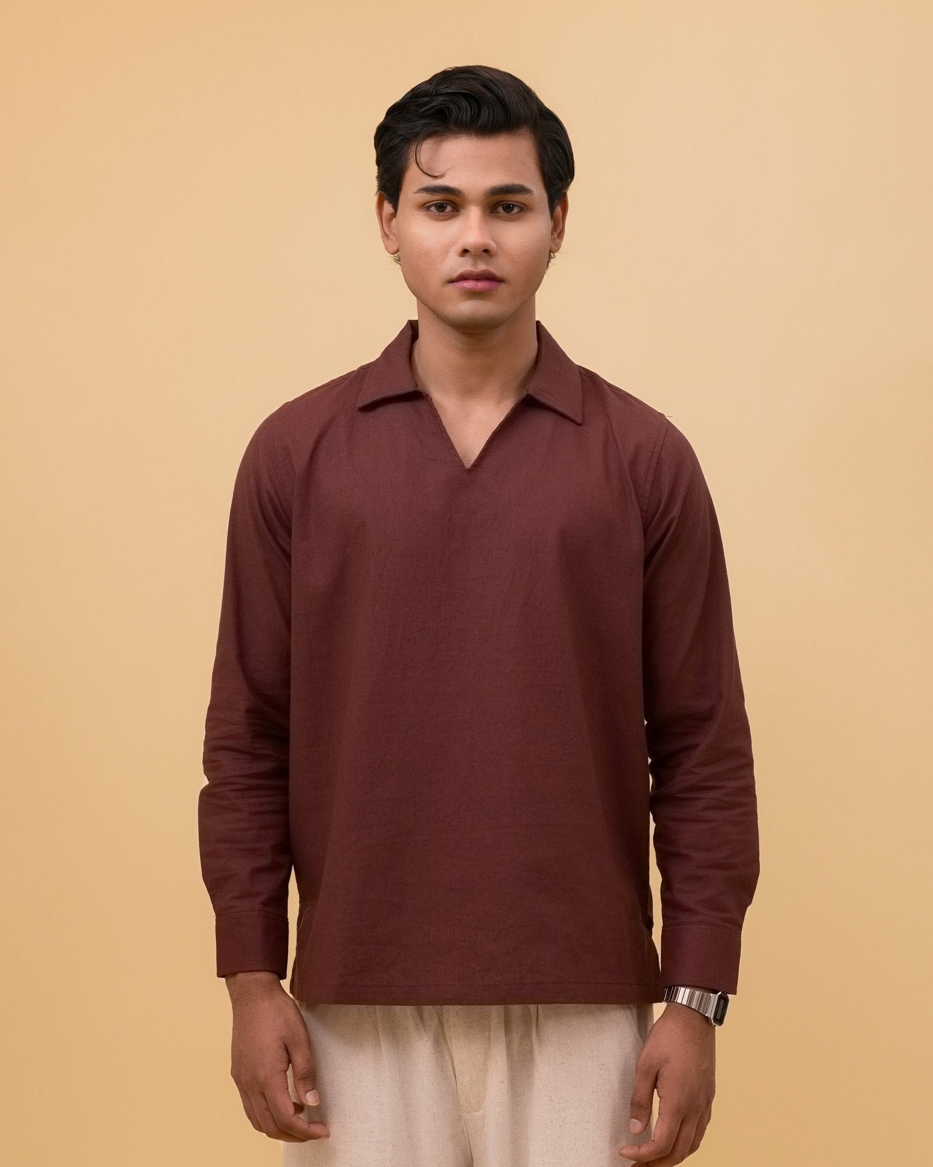 Resort Linen Henley - Mocha Brown