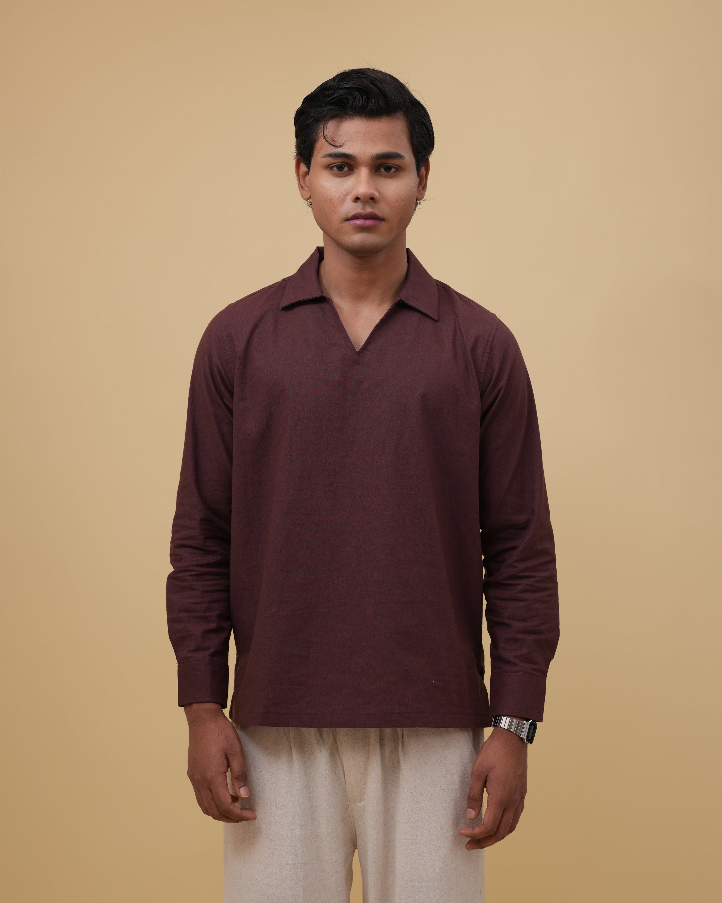 Resort Linen Henley - Mocha Brown