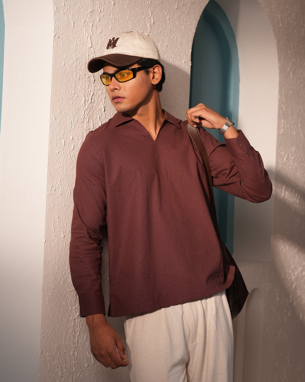 Resort Linen Henley - Mocha Brown