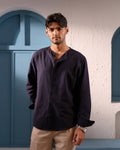 Riviera Collarless Shirt - Midnight Blue