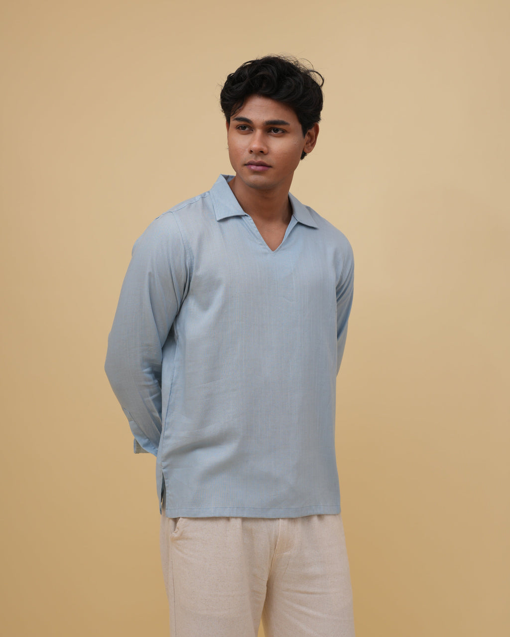 Resort Linen Henley - Sky Blue
