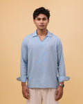 Resort Linen Henley - Sky Blue