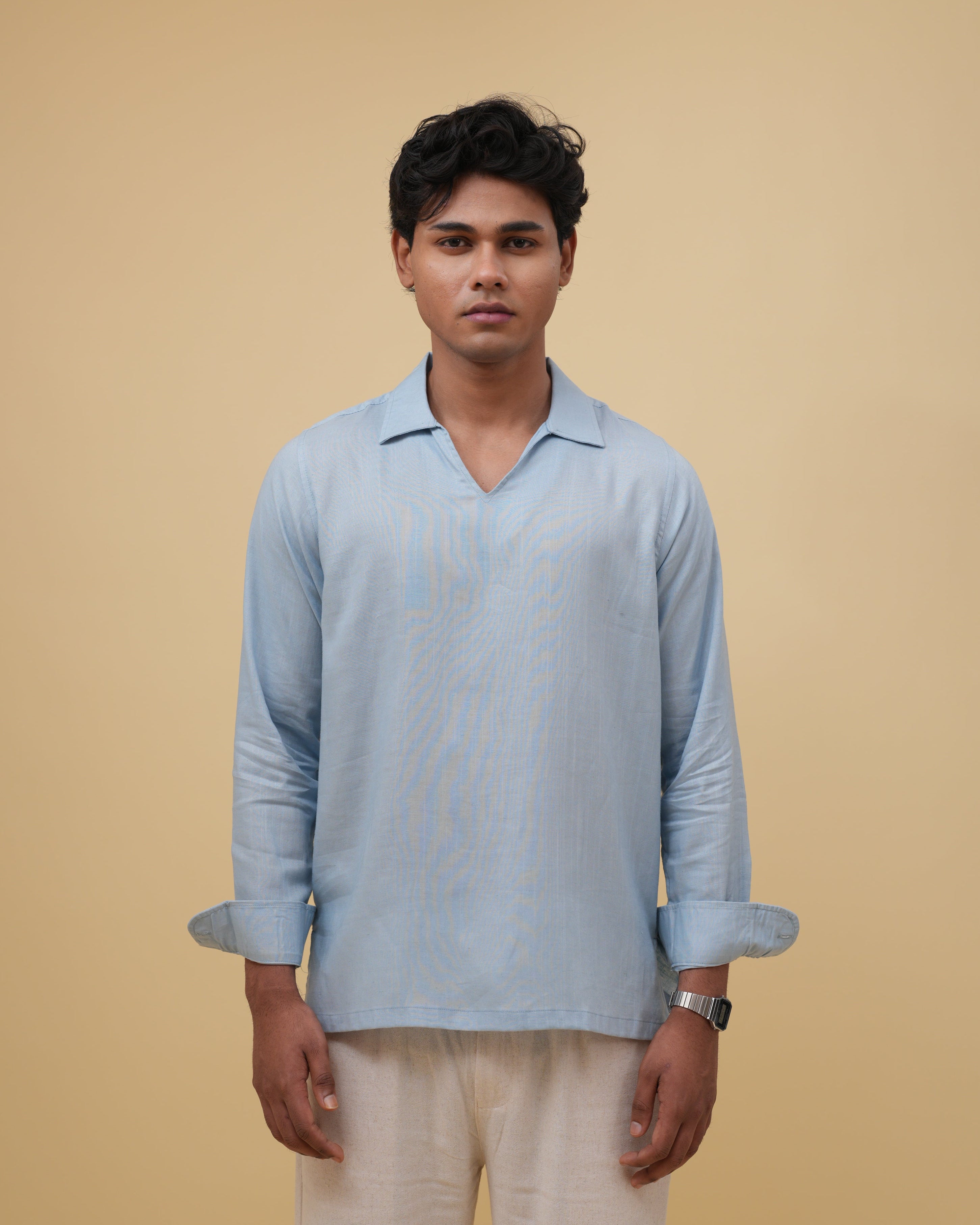 Resort Linen Henley - Sky Blue