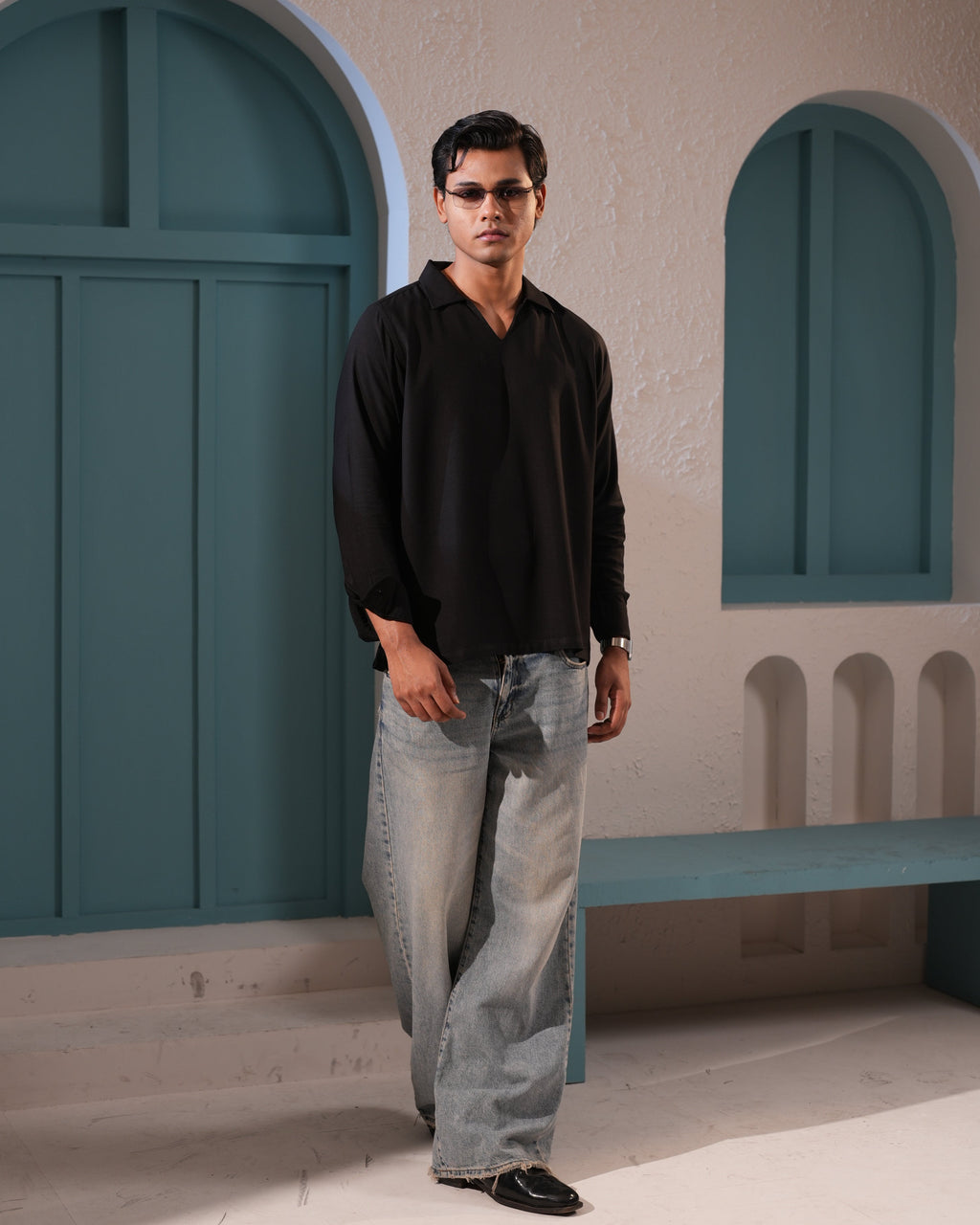 Resort Linen Henley - Black