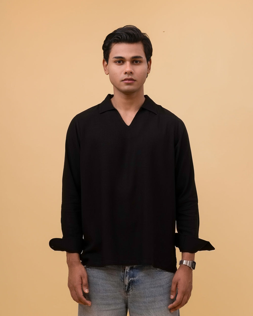 Resort Linen Henley - Black