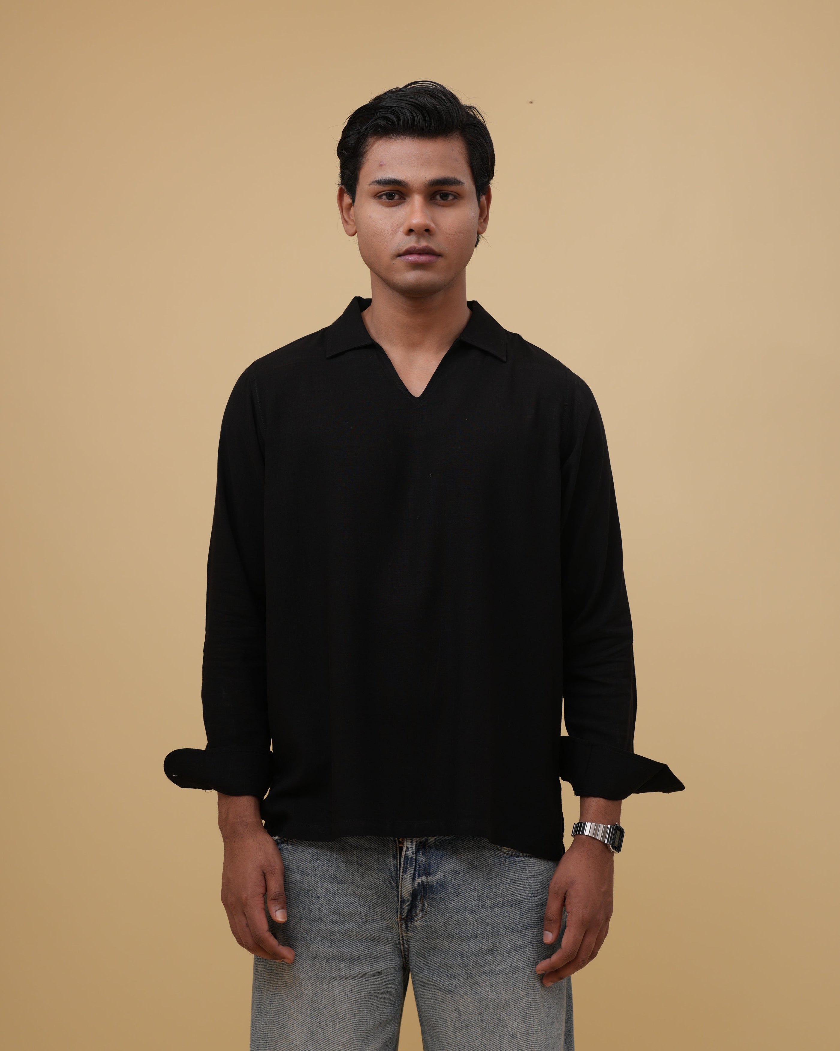 Resort Linen Henley - Black