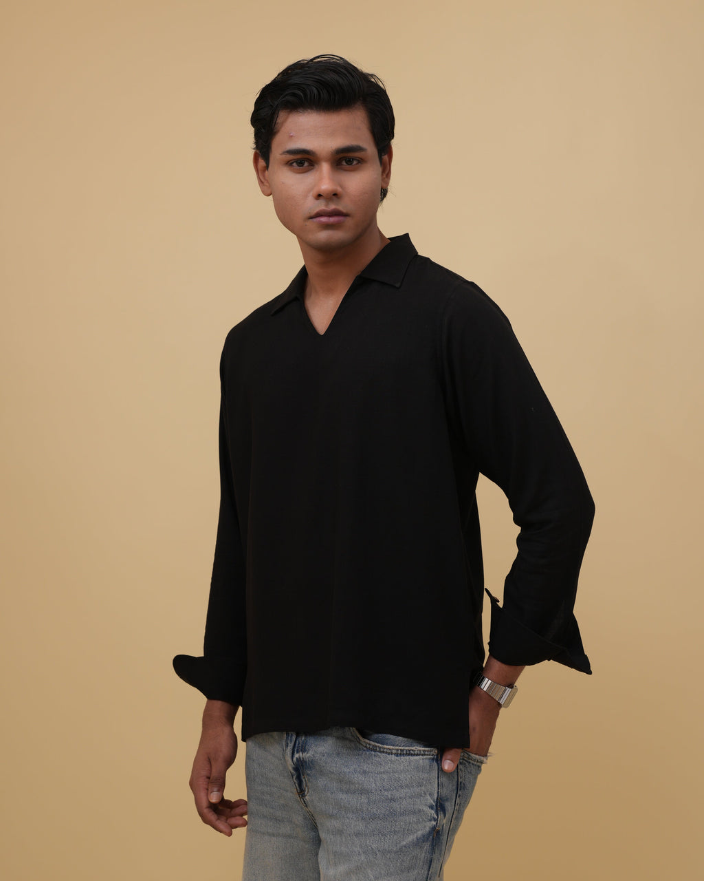Resort Linen Henley - Black
