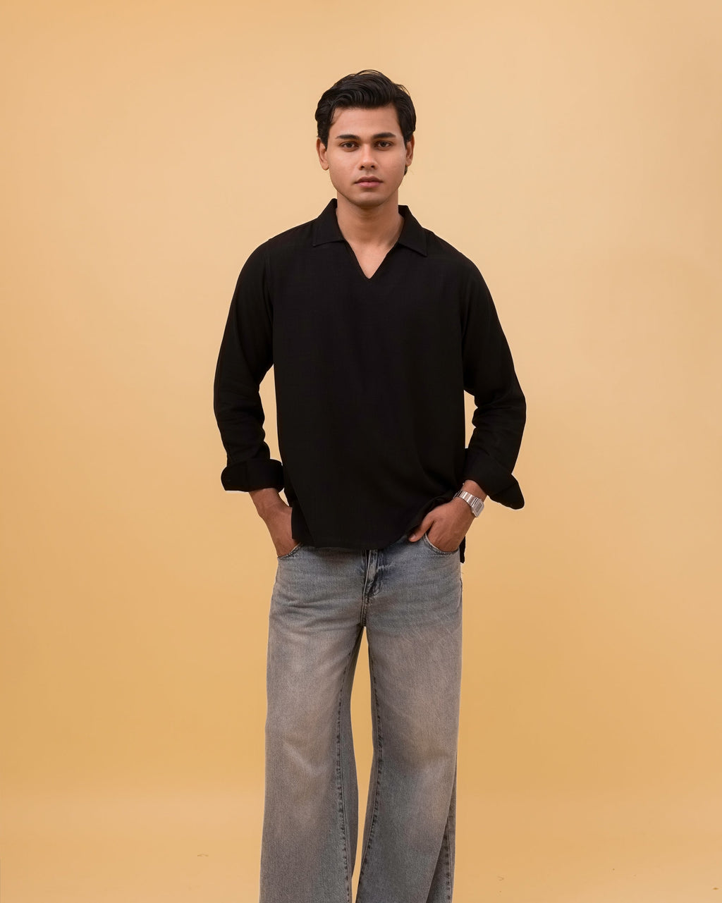 Resort Linen Henley - Black