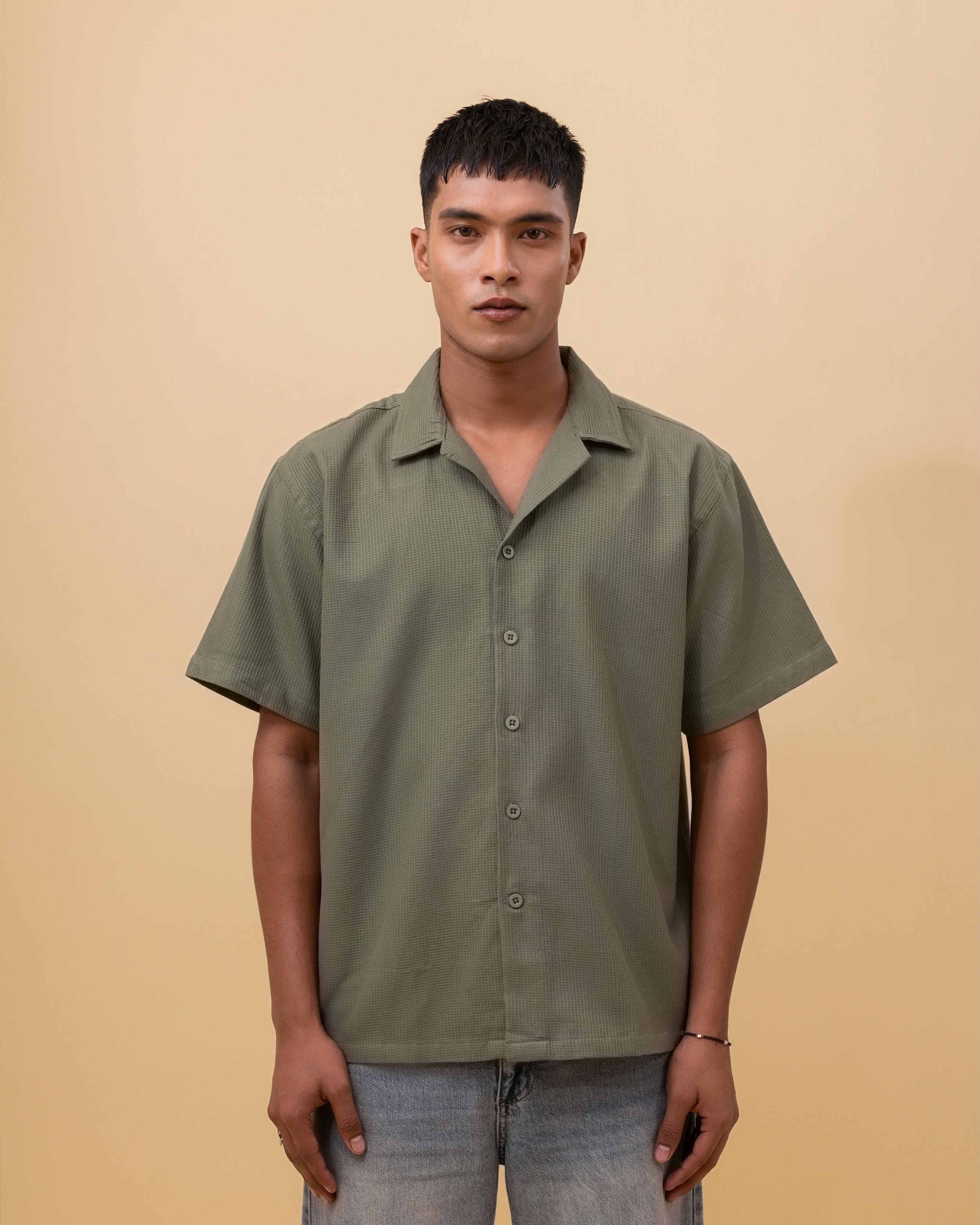 Waffle Cuban Shirt - Dusty Olive