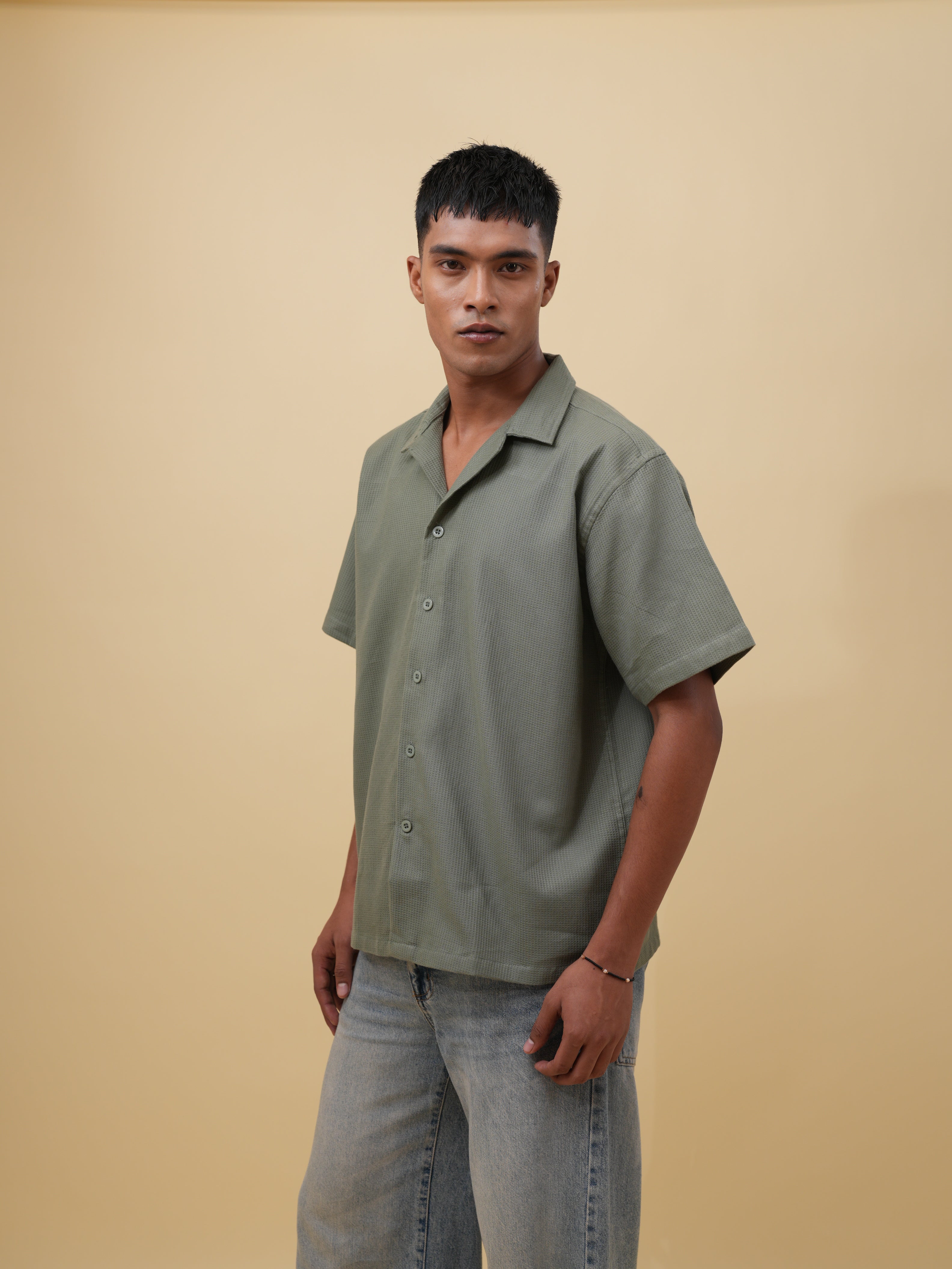Waffle Cuban Shirt - Dusty Olive