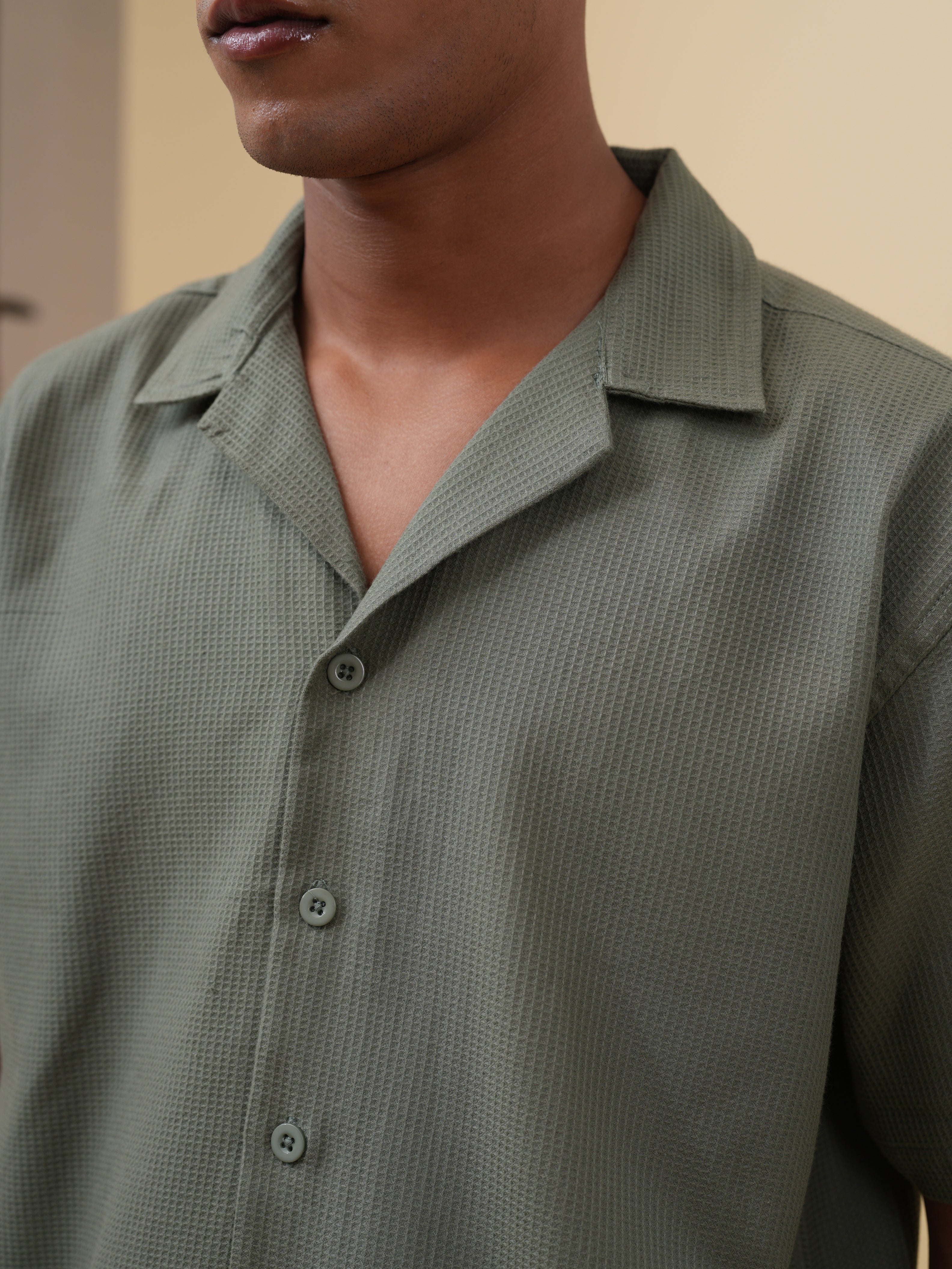 Waffle Cuban Shirt - Dusty Olive