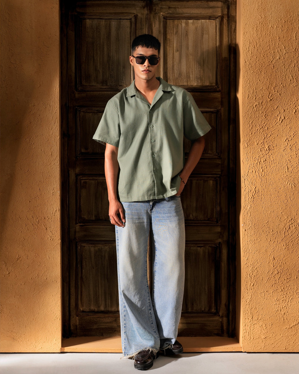 Waffle Cuban Shirt - Dusty Olive