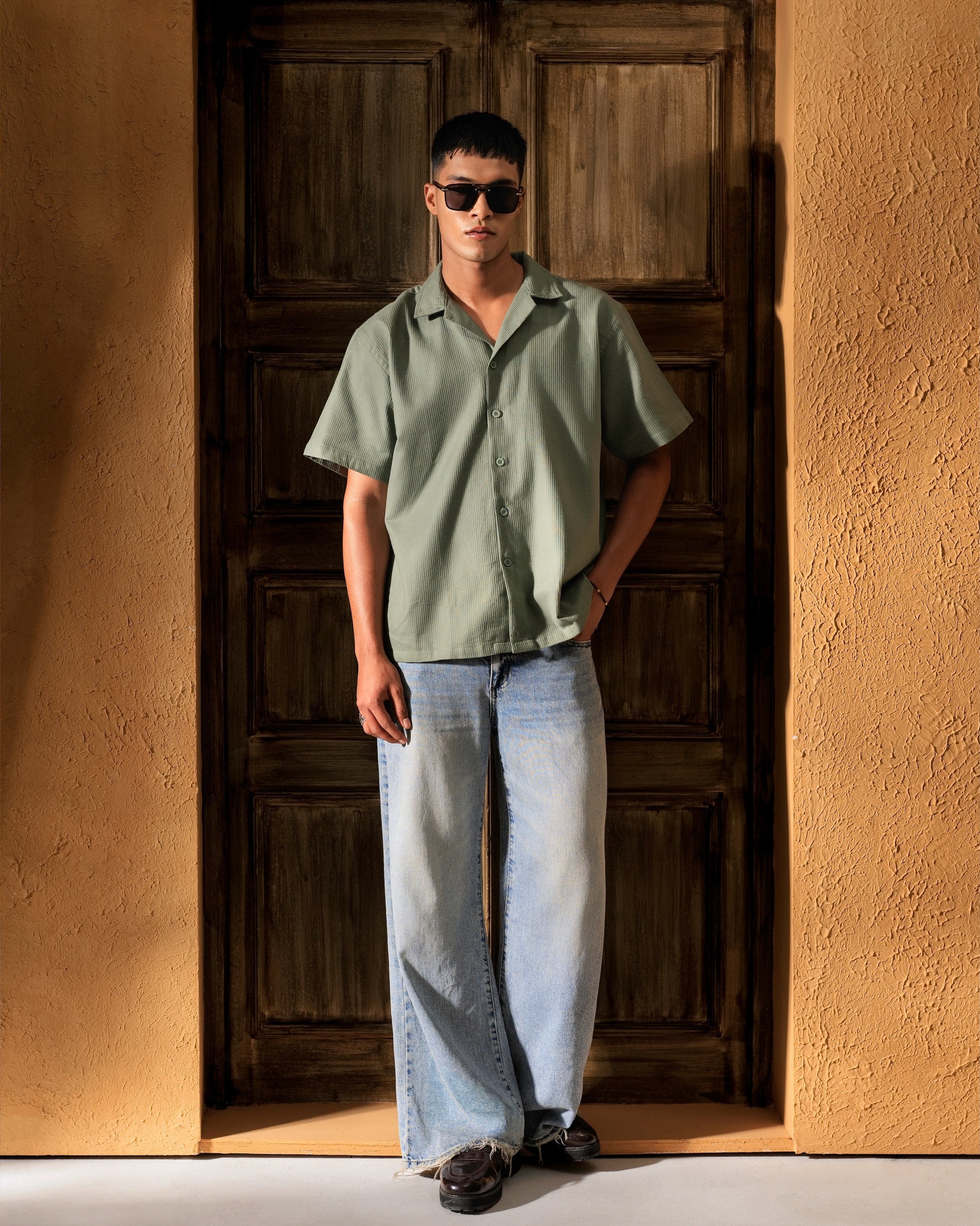 Waffle Cuban Shirt - Dusty Olive