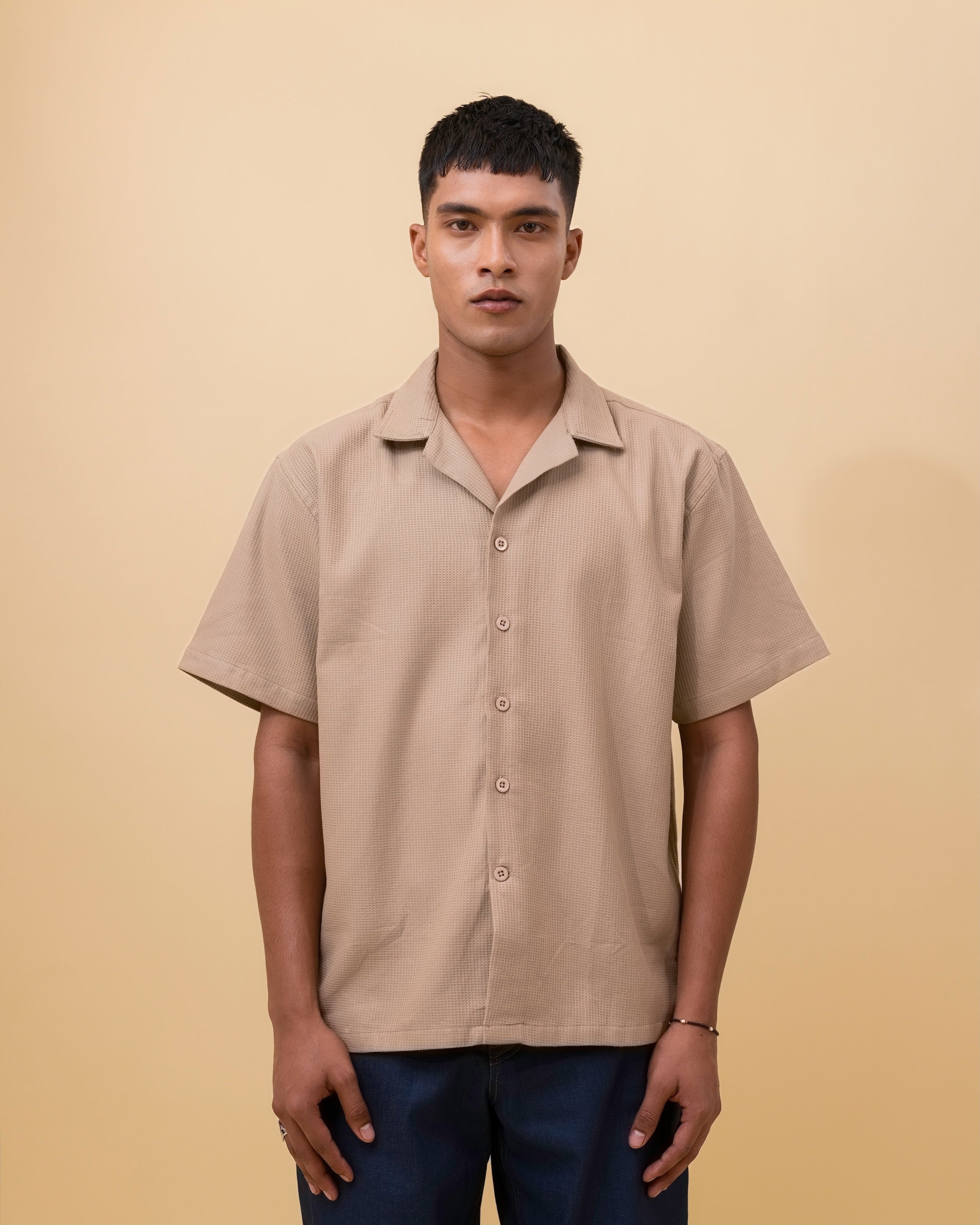Waffle Cuban Shirt - Sand Beige