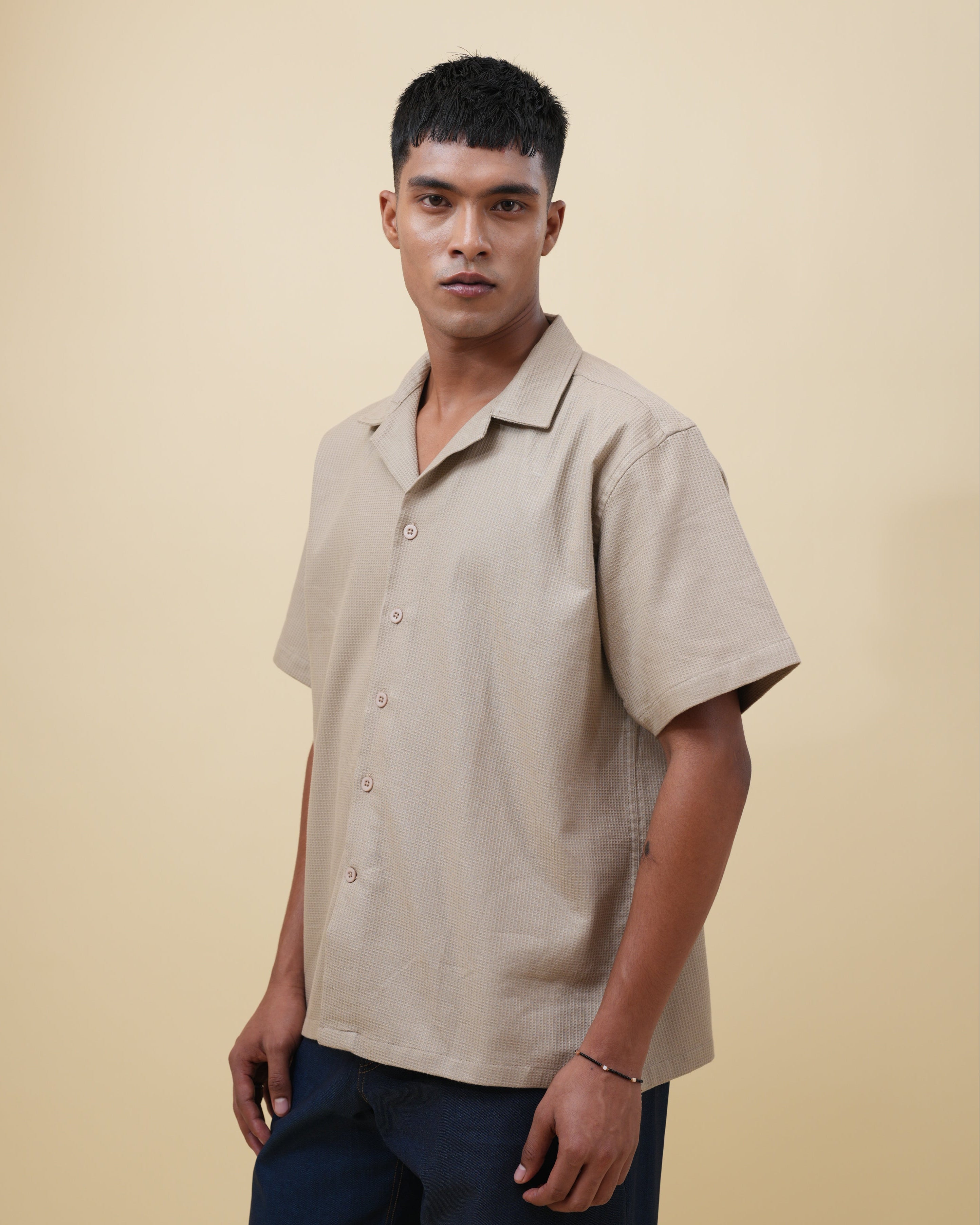 Waffle Cuban Shirt - Sand Beige