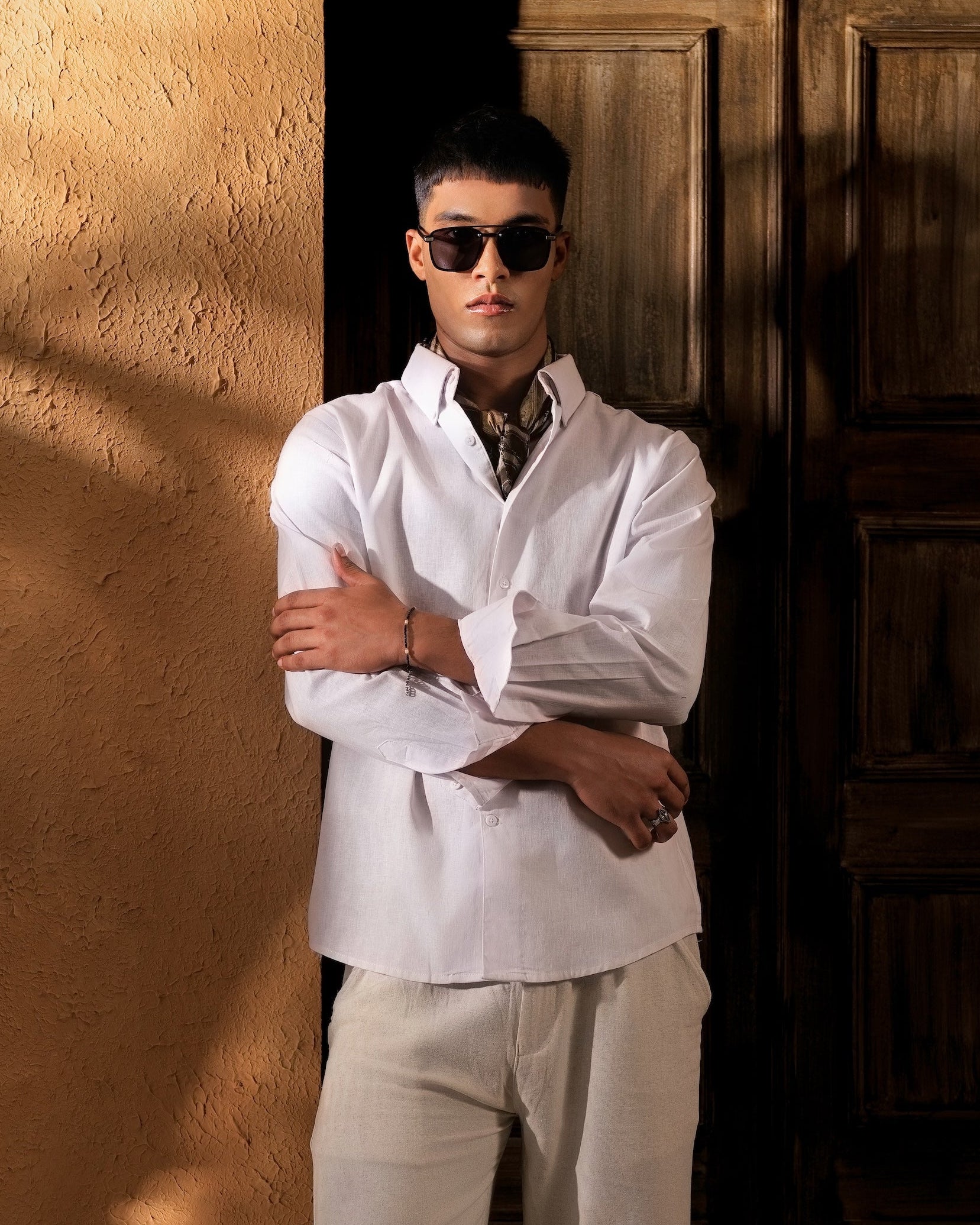 Italian Collar Linen Shirt - White