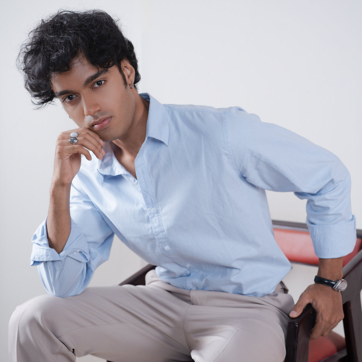 Linen Shirts For Men - Sky blue