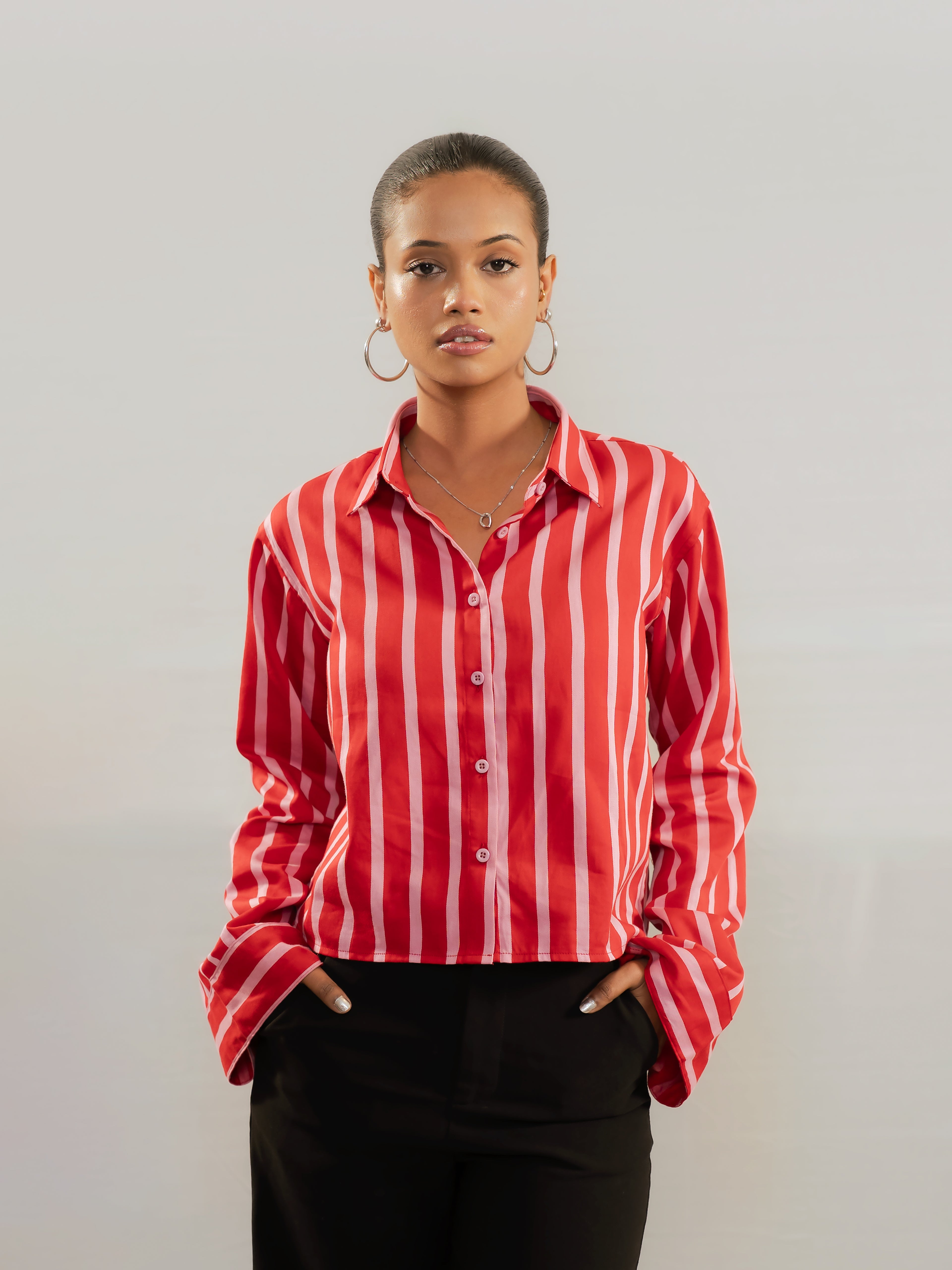 Everyday Stripe Shirt - Vermillion Red