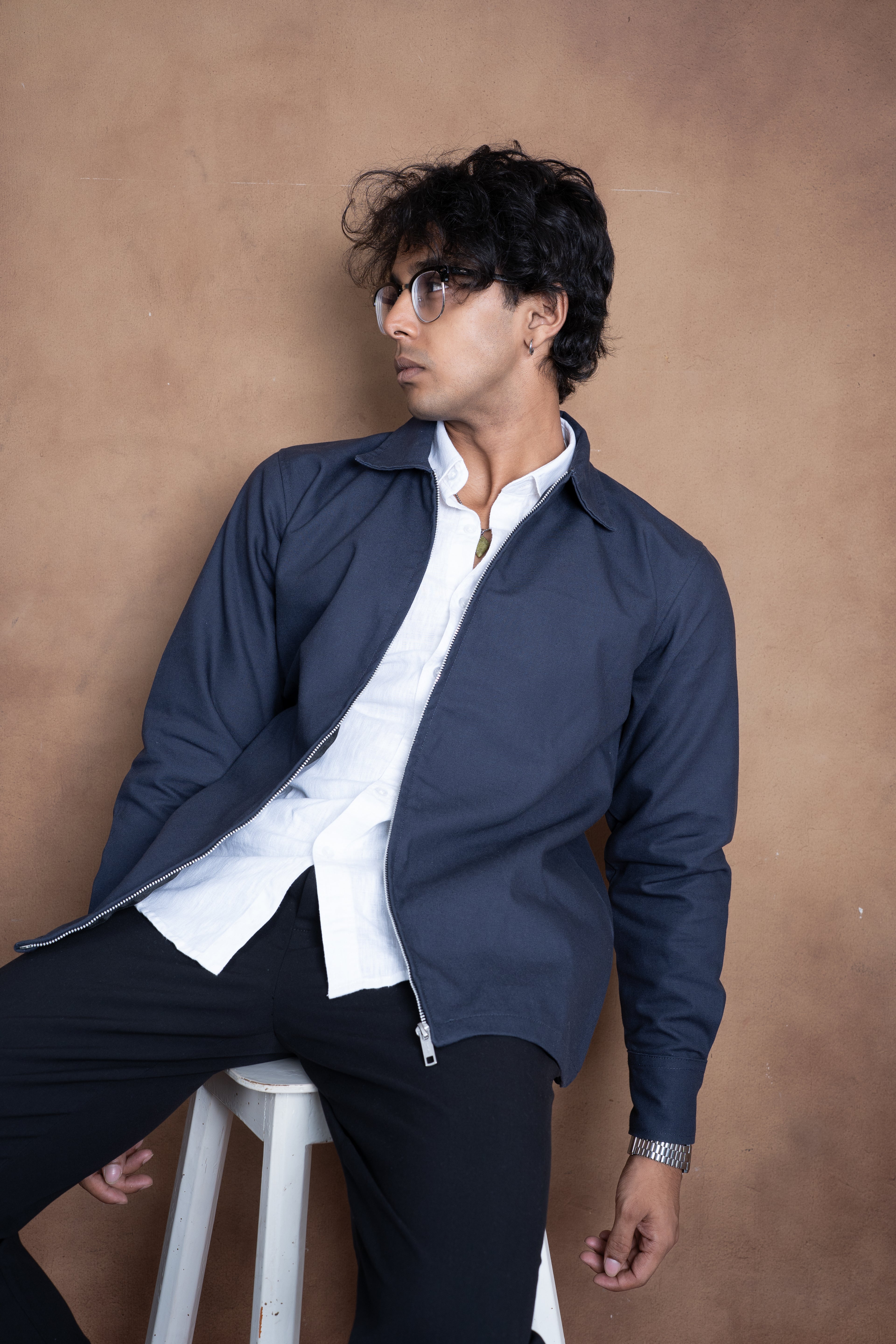 Essential Zip Jacket- Steel Blue