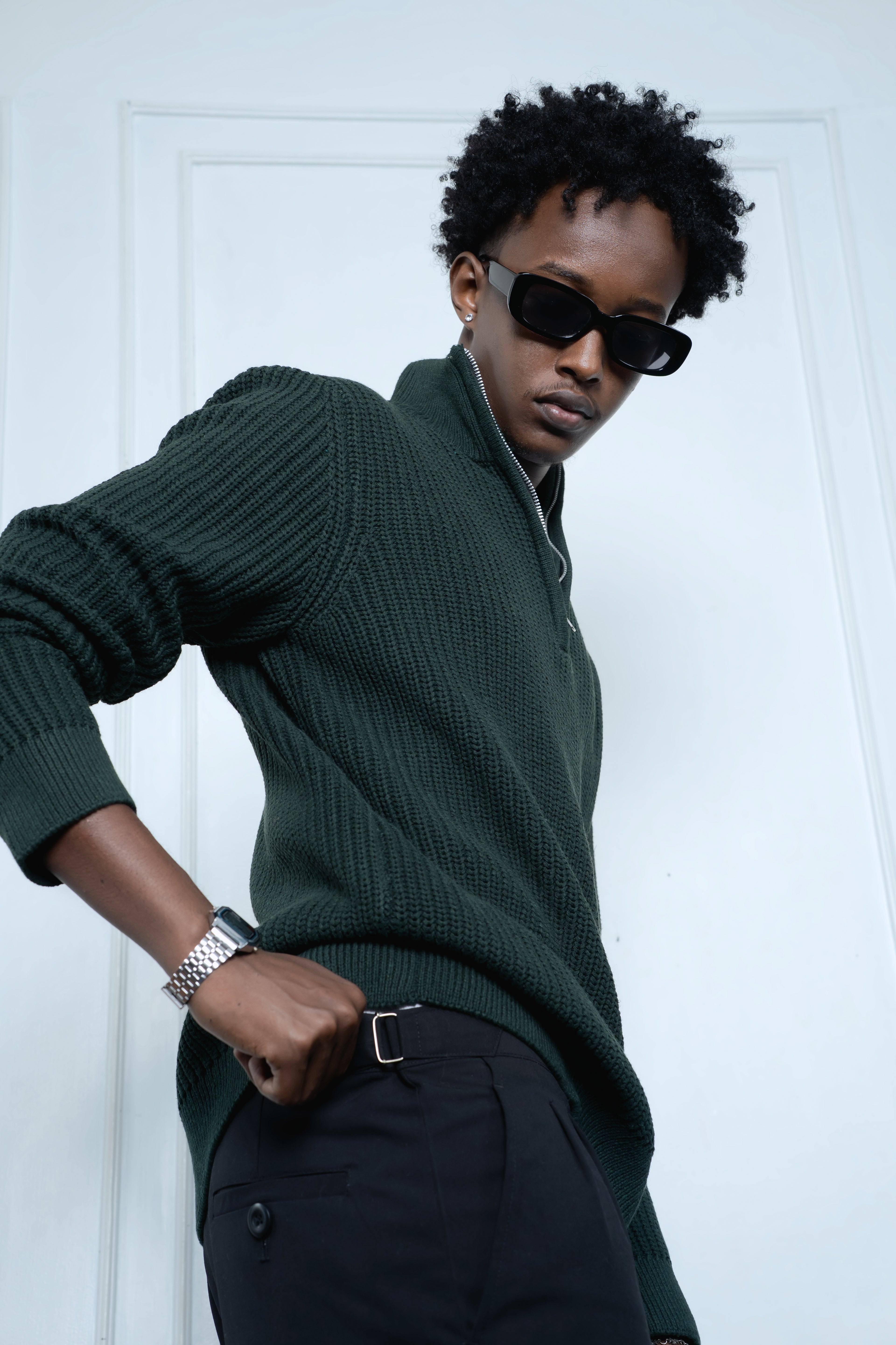 Half-Zip Knit Sweater- Green Forest