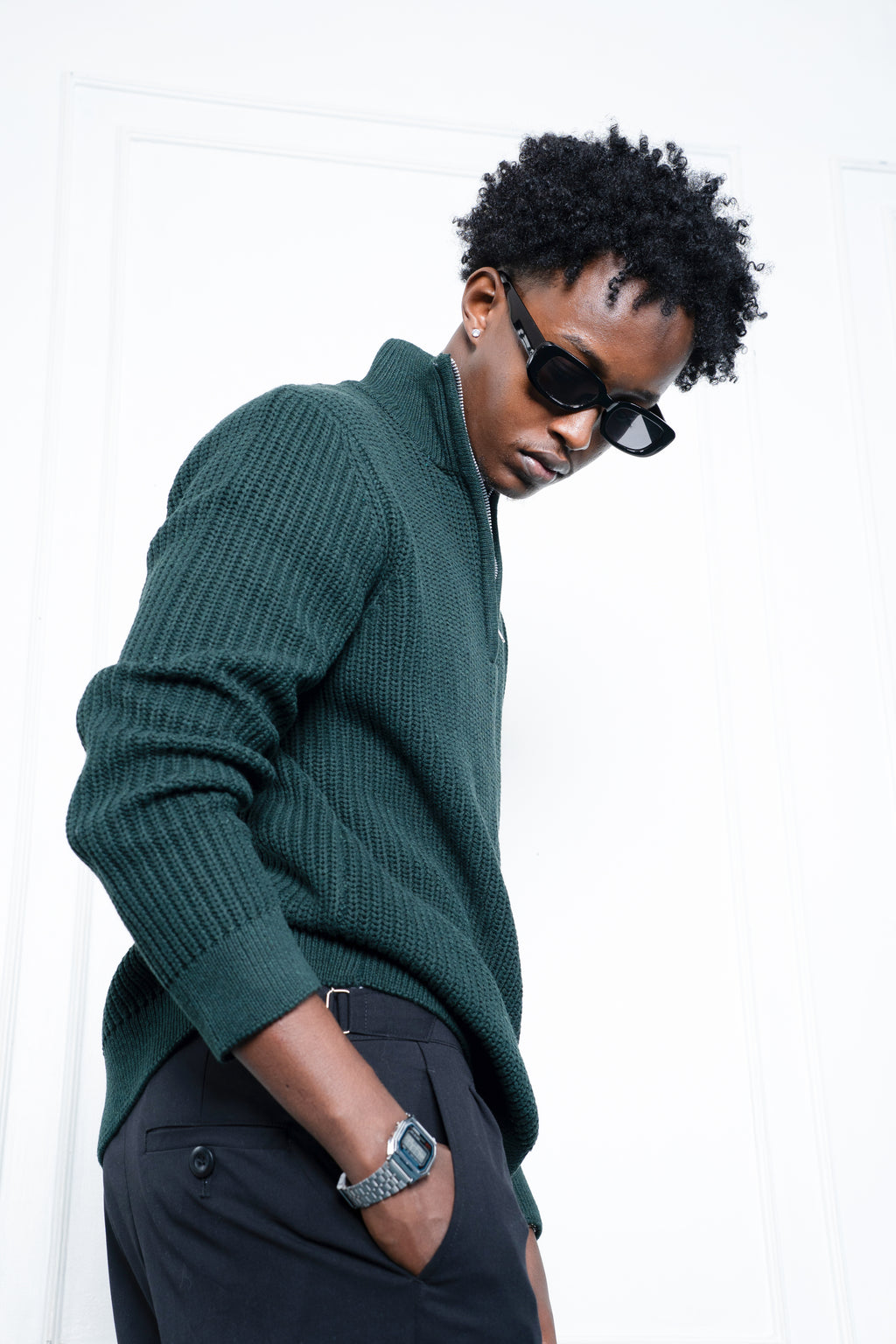 Half-Zip Knit Sweater- Green Forest