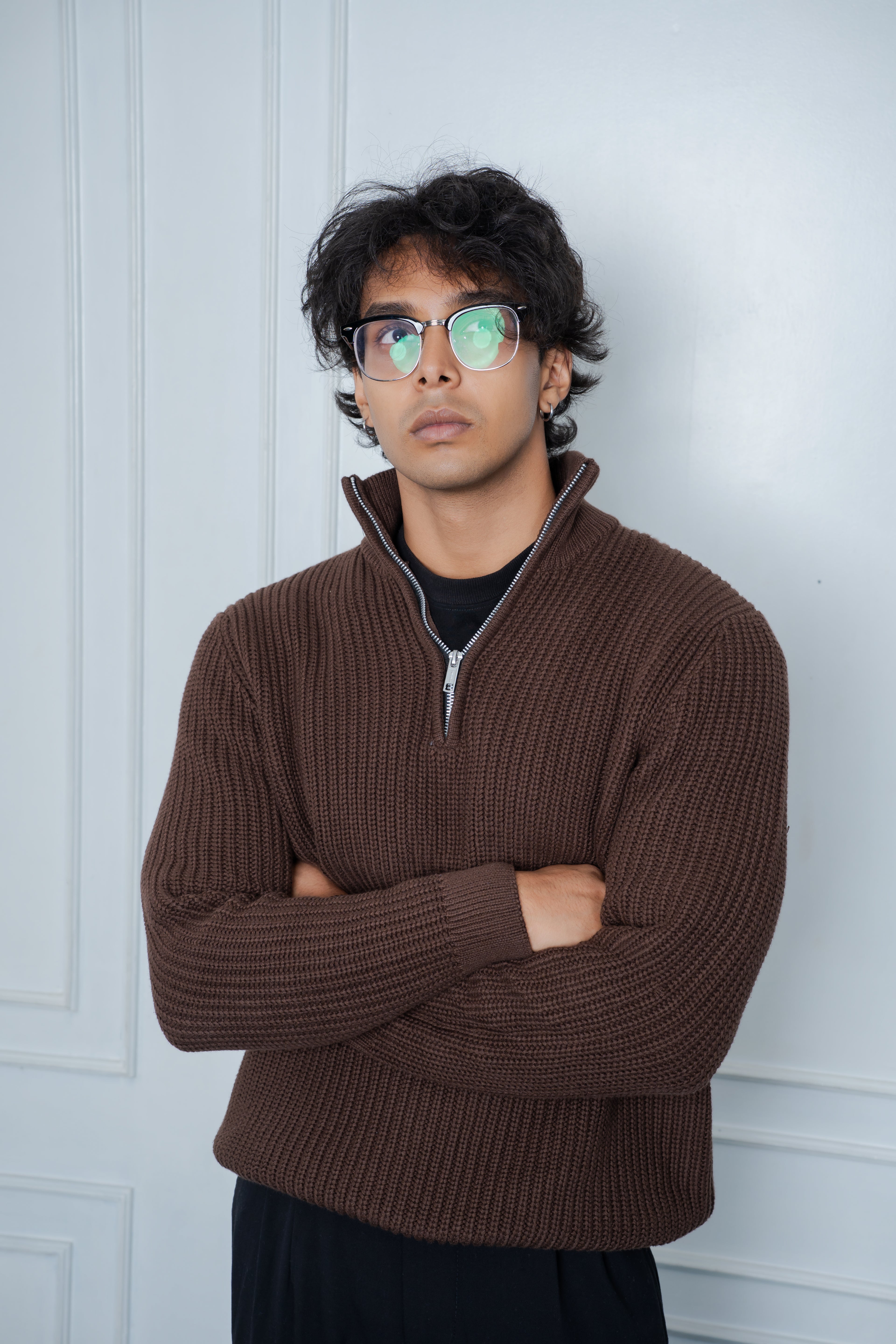 Half-Zip Knit Sweater- Mocha Brown
