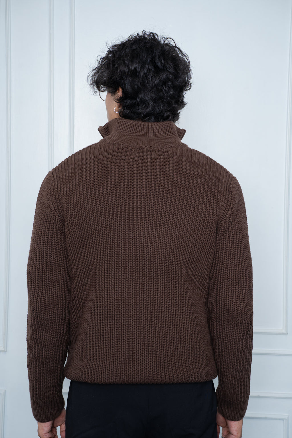 Half-Zip Knit Sweater- Mocha Brown