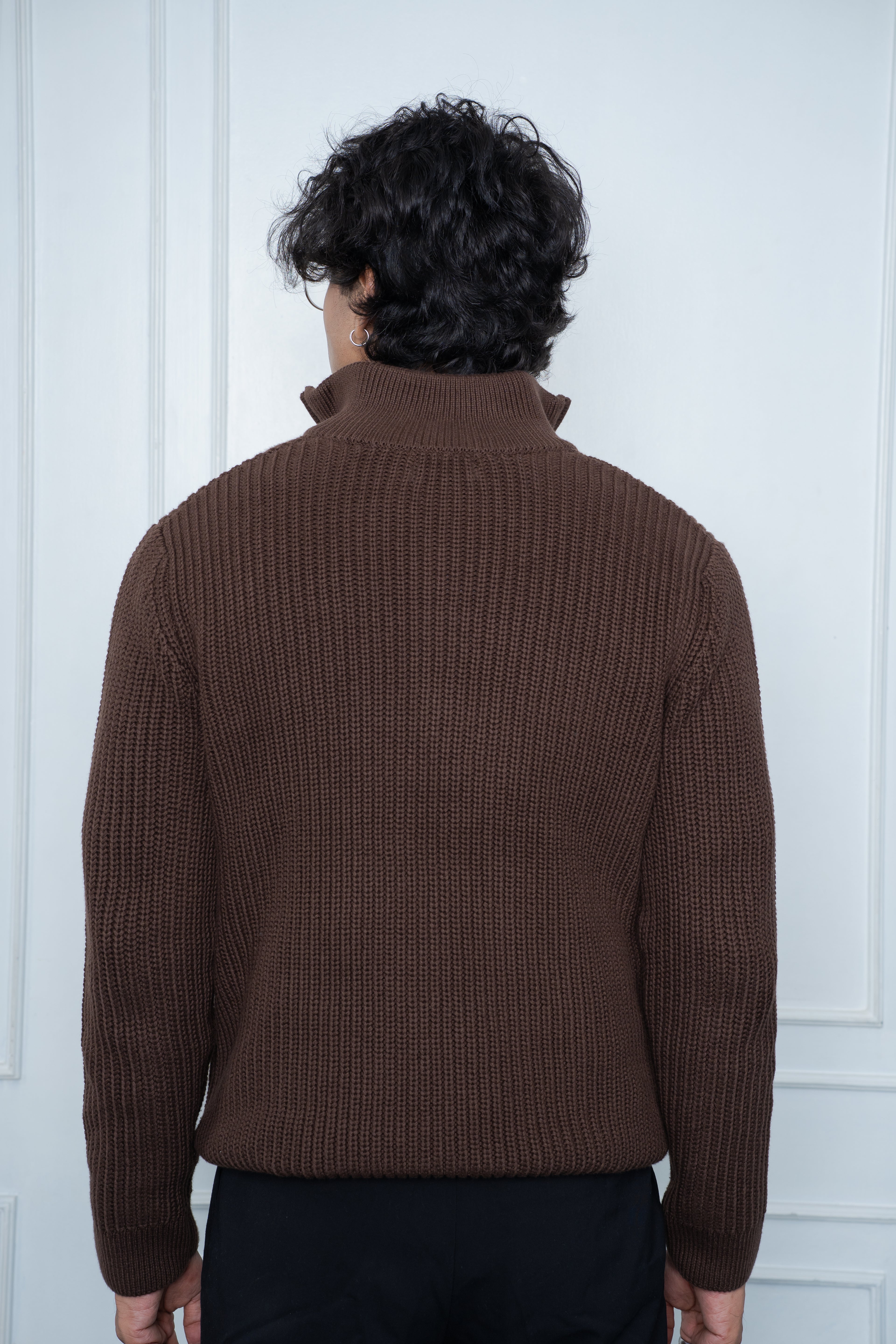 Half-Zip Knit Sweater- Mocha Brown