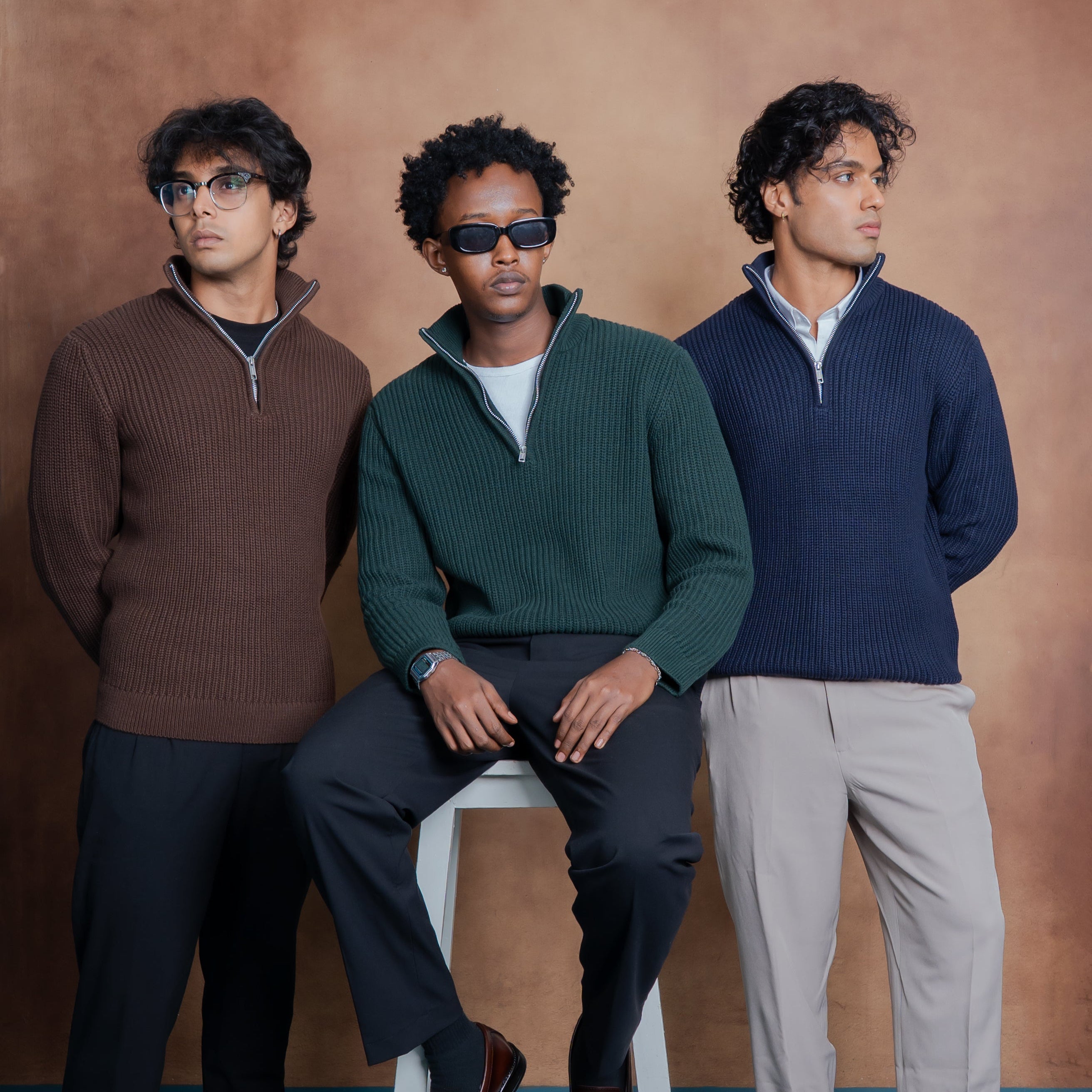 Half-Zip Knit Sweater- Steel Blue