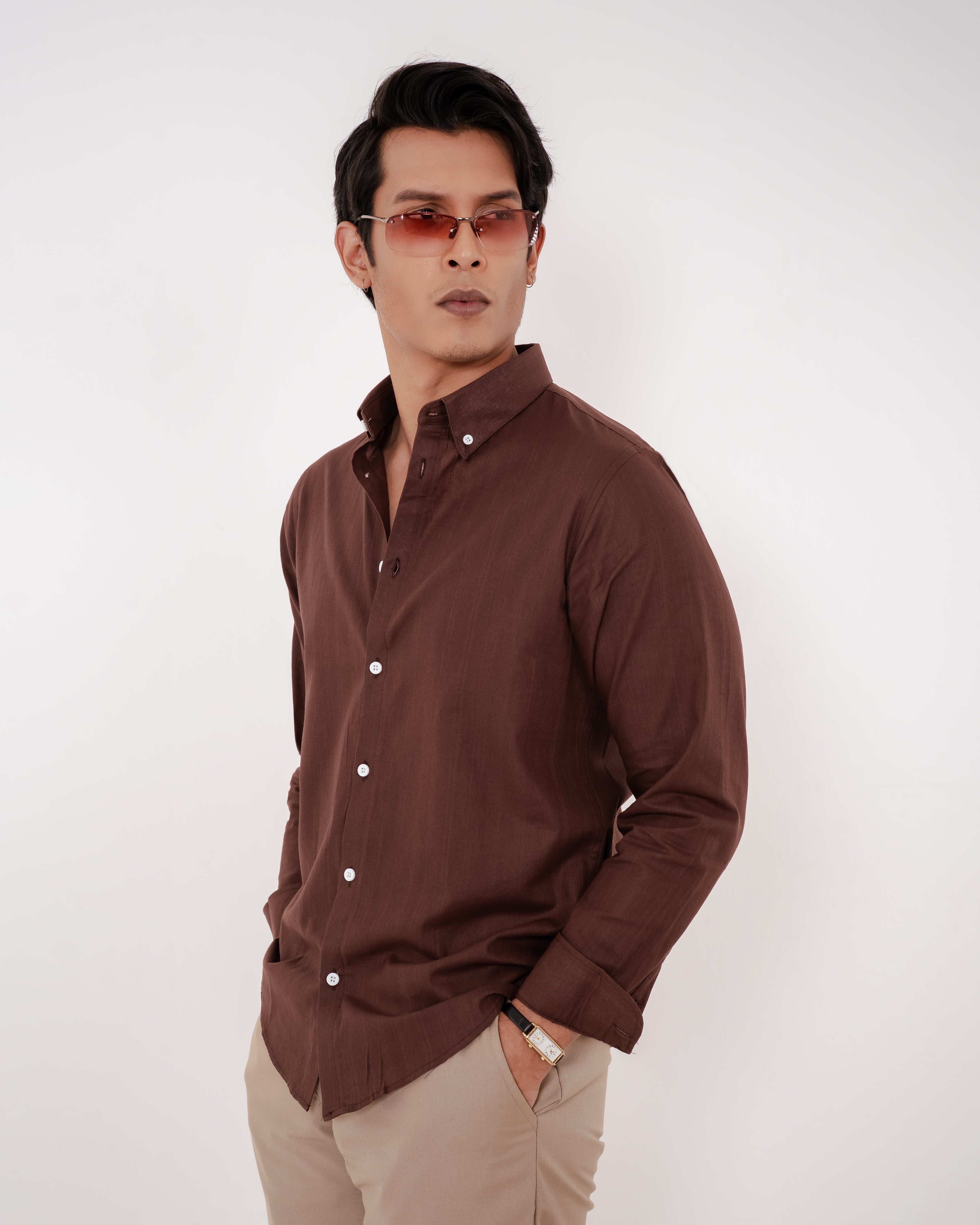 Portofino Linen Shirt - Mocha Brown